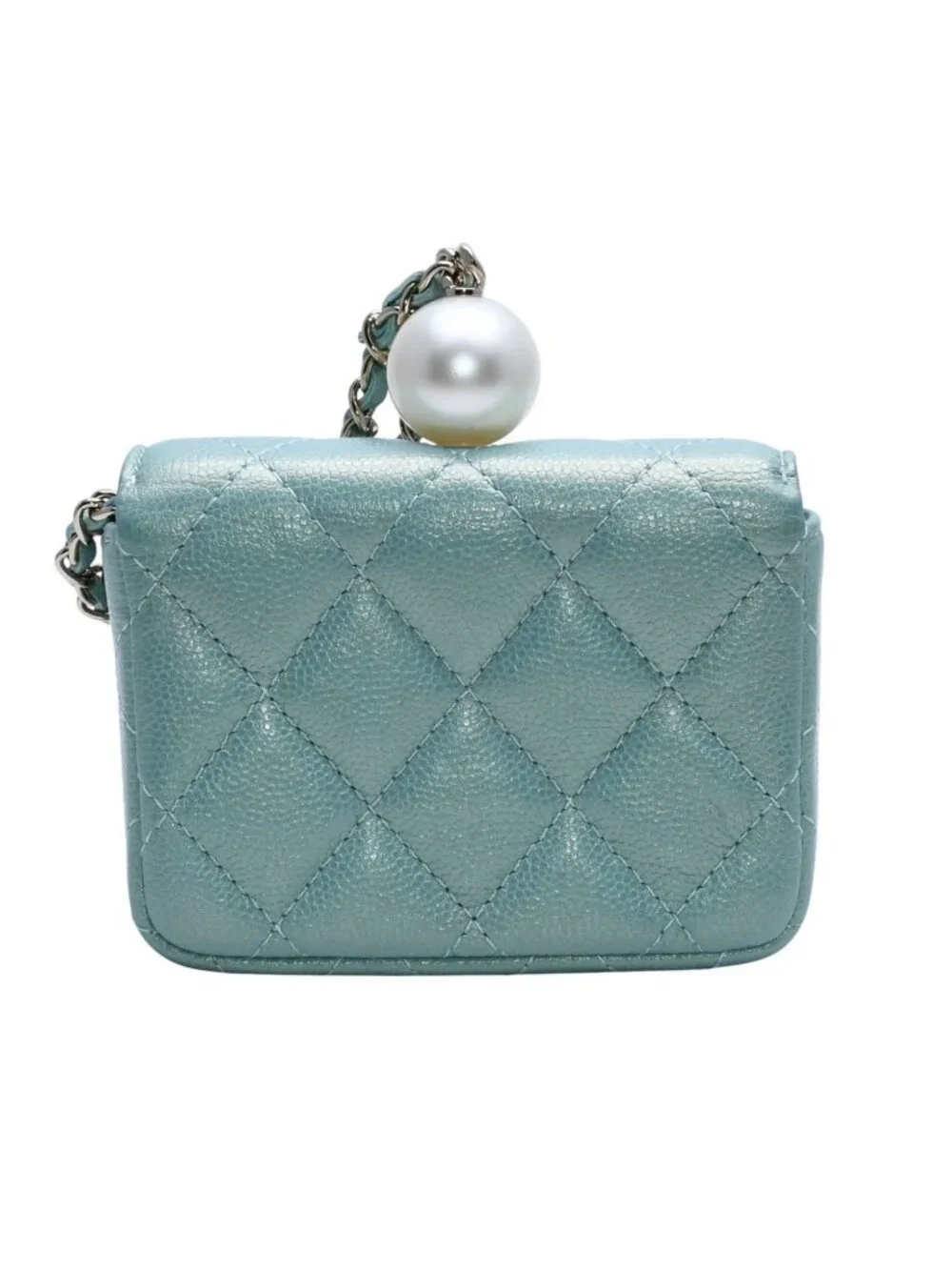 Chanel Quilted Chain Flap Coin Purse CC Logo Caviar Leather